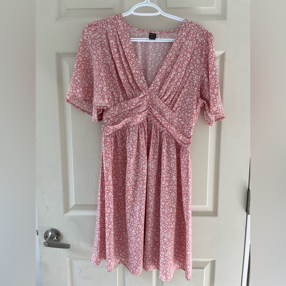 SHEIN Pink Floral Midi Dress